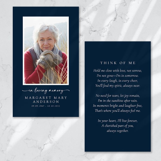 Navy Blue Photo Memorial Prayer Card (Creator Uploaded)
