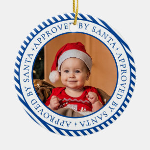 Navy Blue Photo Santa's Nice List Member Christmas Ceramic Tree Decoration