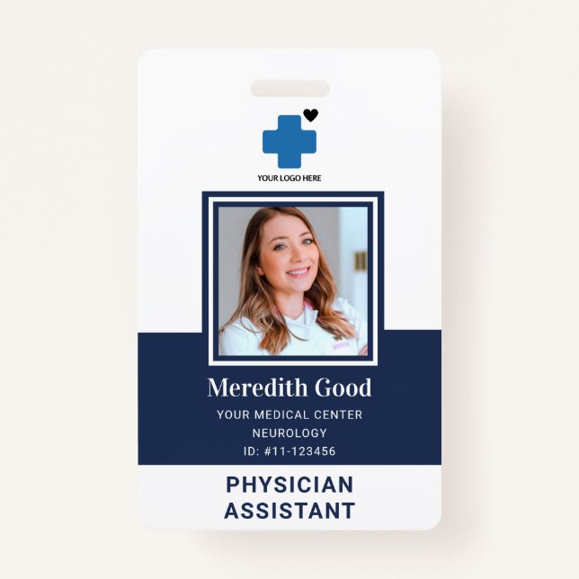 Navy Blue Photo Security ID Physician Assistant  ID Badge (Front)