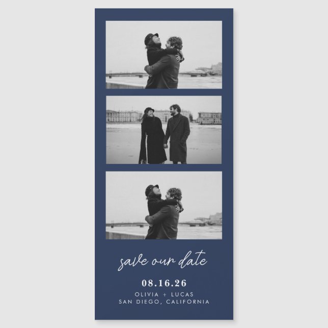 Navy Blue Photo Strip Magnetic Wedding (Front)