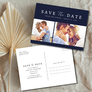Navy Blue Photo Wedding Save the Date Announcement Postcard