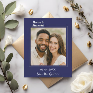 Navy blue photo wedding Save the Date card