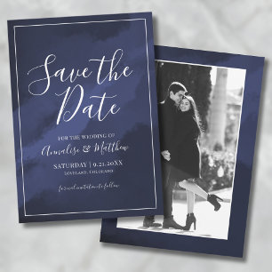 Navy Blue Photo Wedding Save The Date Invitation