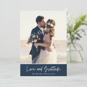 Navy Blue Photo Wedding Thank You Card
