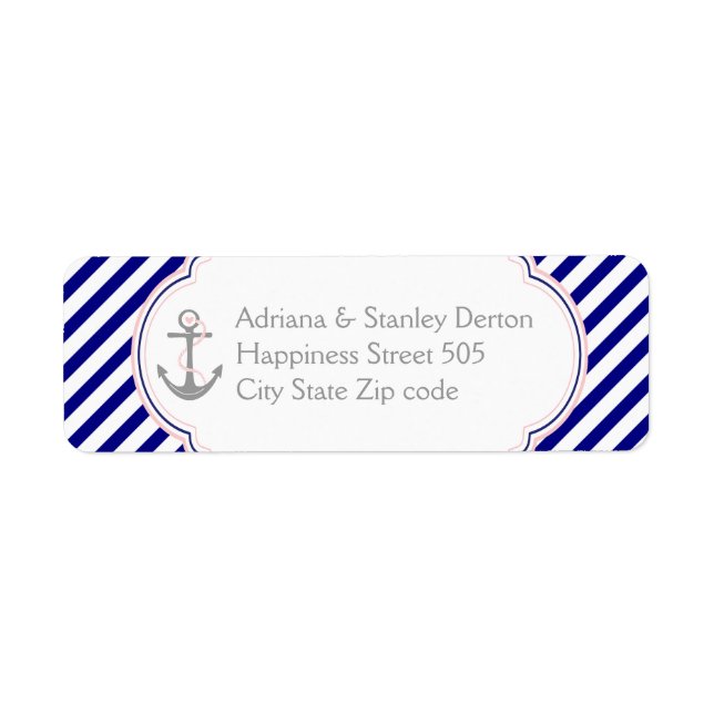 Navy blue, pink anchor nautical wedding (Front)