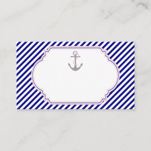 Navy blue, pink anchor nautical wedding place card