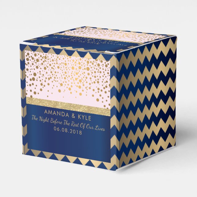 Navy Blue, Pink and Gold  - Thank You Favour Box (Front Side)