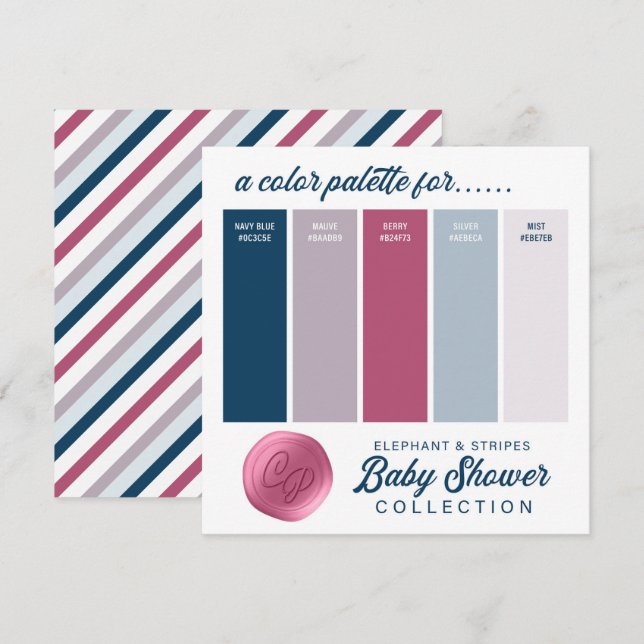 Navy Blue & Pink Baby Shower Colour Palette Card (Front/Back)