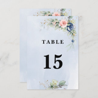 Navy blue & Pink Blush Table Number Double Sided