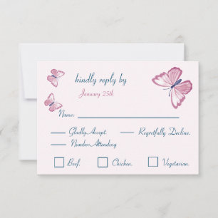 navy blue pink butterflies response card RSVP