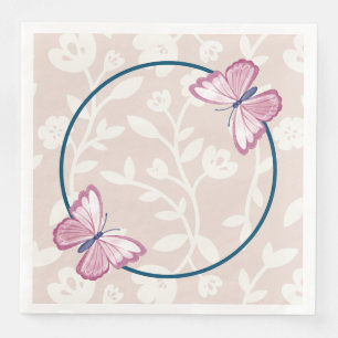 navy blue pink butterfly floral napkin