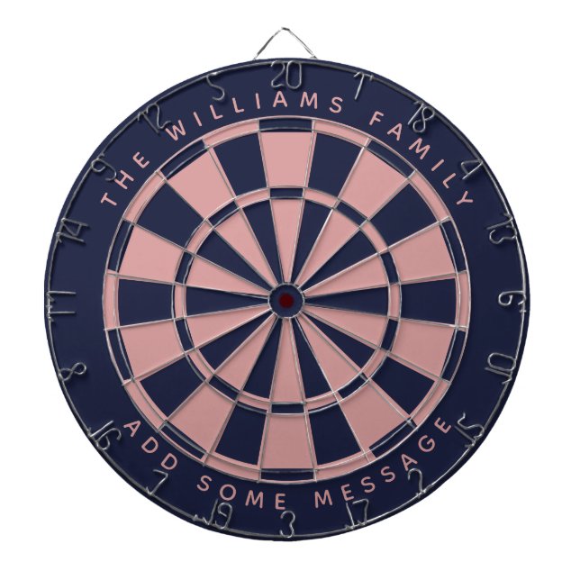 Navy Blue Pink Custom Family Name Message Classic  Dartboard (Front)