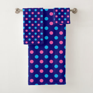 Navy Blue Pink Cyan Polka Dot Pattern Bath Towel Set