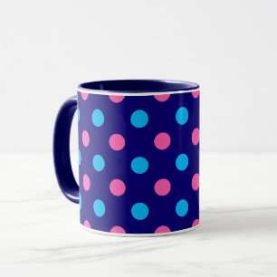 Navy Blue Pink Cyan Polka Dot Pattern Mug