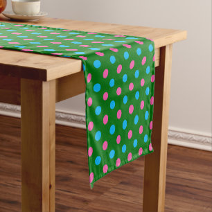 Navy Blue Pink Cyan Polka Dot Pattern Short Table Runner