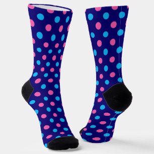 Navy Blue Pink Cyan Polka Dot Pattern Socks