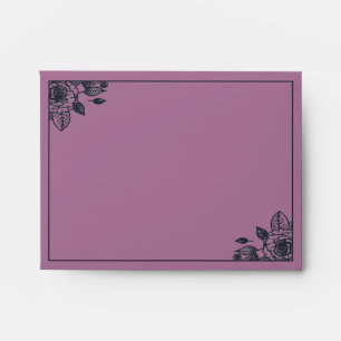 Navy Blue & Pink Delicate Rose Border   Wedding Envelope