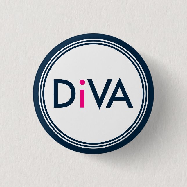 Navy-blue & Pink Diva-Text Design 3 Cm Round Badge (Front)