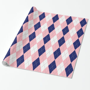 Navy Blue Pink Dk Grey Wht XL Argyle Wrapping Paper