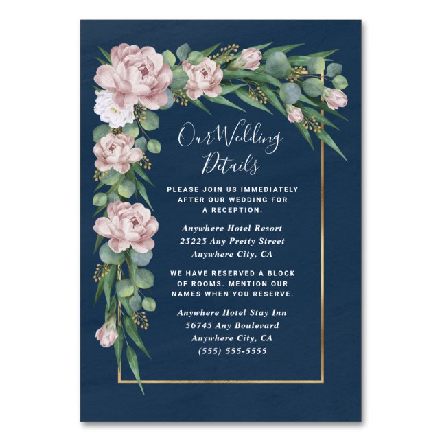 Navy Blue Pink Dusty Rose Wedding Enclosure Cards (Front)