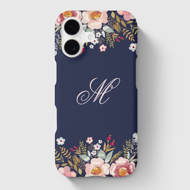 Navy Blue Pink Floral Custom Initial Monogram (Creator Uploaded)