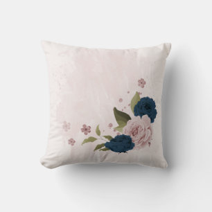 navy blue pink flowers  cushion