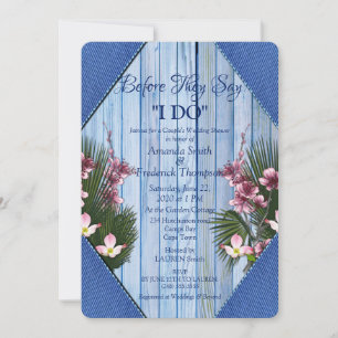 Navy - Blue  & Pink Flowers Wedding Shower Invitation