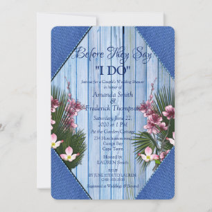 Navy - Blue  & Pink Flowers Wedding Shower Invitation