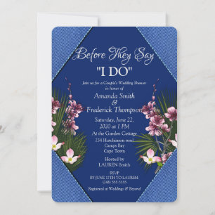 Navy - Blue  & Pink Flowers Wedding Shower Invitation