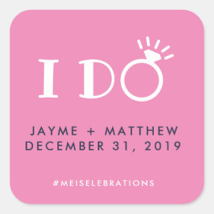 Navy Blue Pink I Do Wedding Couple Hashtag Square Square Sticker