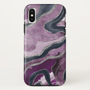 Navy Blue Pink Marble Agate Silver Glitter Glam #1 iPhone X Case