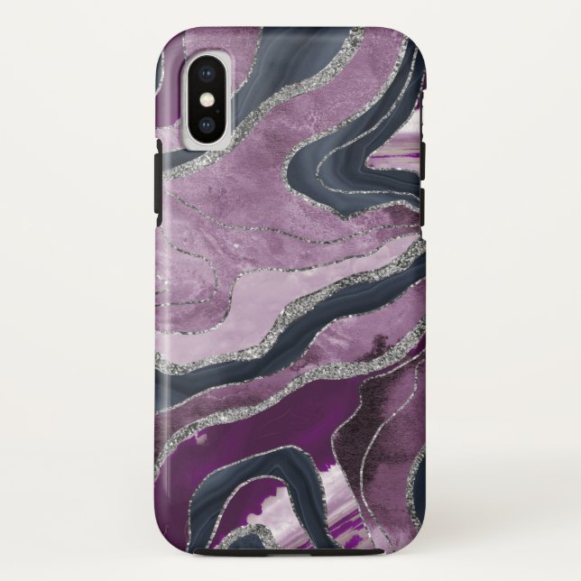 Navy Blue Pink Marble Agate Silver Glitter Glam #1 Case-Mate iPhone Case (Back)
