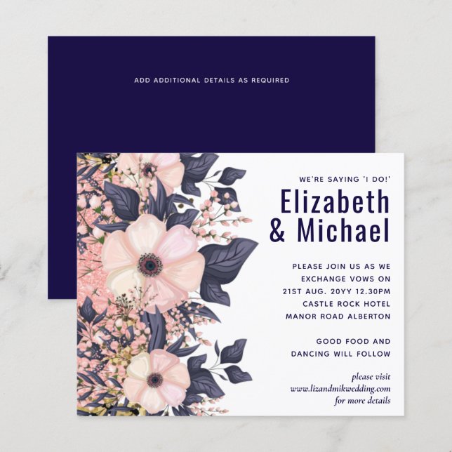 Navy Blue Pink Modern Wedding Budget (Front/Back)