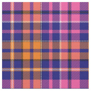 Navy Blue Pink Orange Plaid Tartan Design Fabric