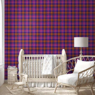 Navy Blue Pink Orange Plaid Tartan Design  Wallpaper