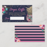 Navy Blue Pink Pineapple Baby Shower Diaper Raffle