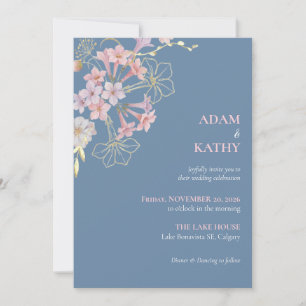 Navy Blue Pink Salverforms Boho Wedding Invitation