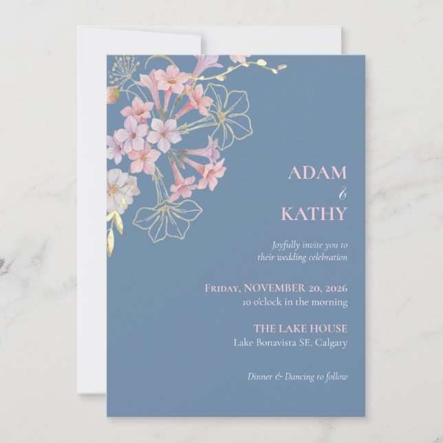 Navy Blue Pink Salverforms Boho Wedding Invitation (Front)