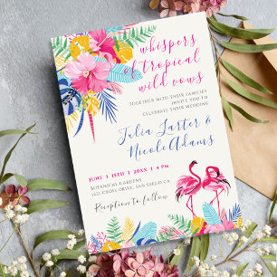Navy Blue Pink Tropical Wild Rain Forest Wedding Invitation