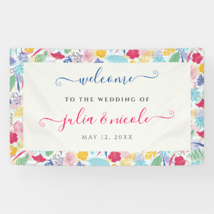 Navy Blue Pink Wild Rain Forest Evergreen Wedding Banner