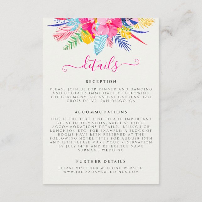 Navy Blue Pink Wild Rain Forest Evergreen Wedding Enclosure Card (Front)