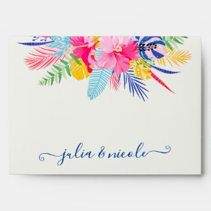 Navy Blue Pink Wild Rain Forest Evergreen Wedding Envelope