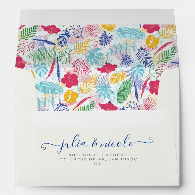 Navy Blue Pink Wild Rain Forest Evergreen Wedding Envelope (Back (Bottom))