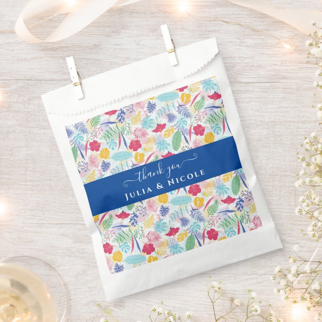 Navy Blue Pink Wild Rain Forest Evergreen Wedding Favour Bags (Clipped)