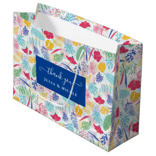 Navy Blue Pink Wild Rain Forest Evergreen Wedding Large Gift Bag