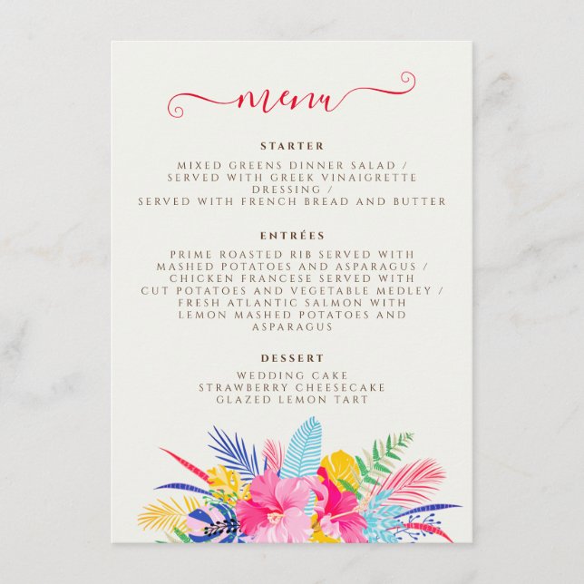 Navy Blue Pink Wild Rain Forest Evergreen Wedding Menu (Front)