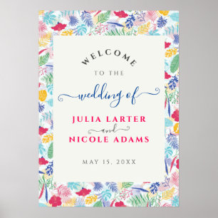 Navy Blue Pink Wild Rain Forest Evergreen Wedding Poster