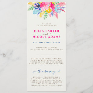 Navy Blue Pink Wild Rain Forest Evergreen Wedding Programme