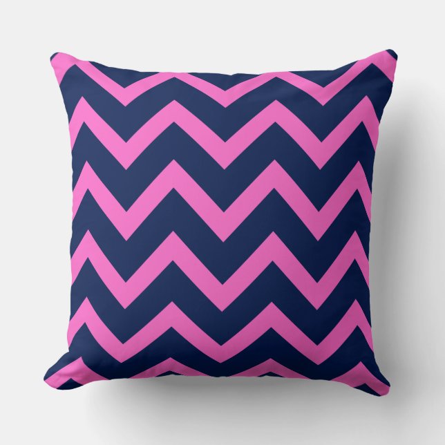 Navy-Blue & Pink Zigzag Chevron Geometric Pattern Cushion (Front)