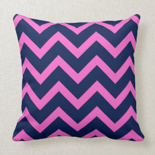 Navy-Blue & Pink Zigzag Chevron Geometric Pattern Cushion